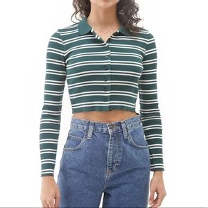 BDG URBAN OUTFITTERS Striped Ribbed Polo Crop Top
